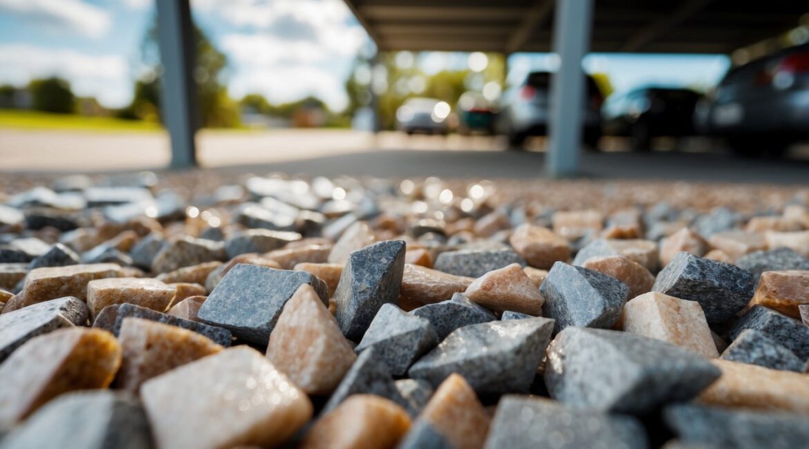 Granitstykker glitrer i carporten